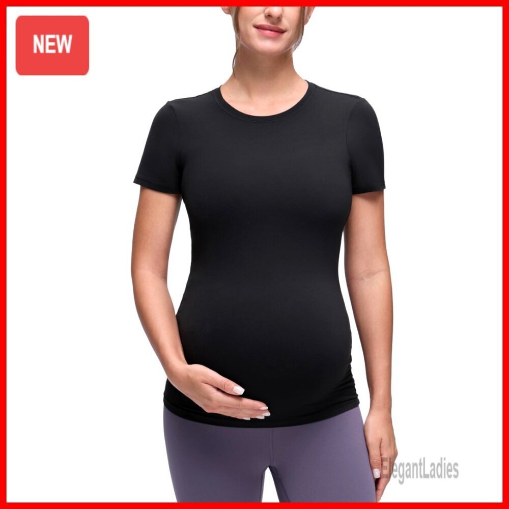 Maternity Slim Fit Short Sleeve T-Shirt, Soft Stretch Fabric, Pregnancy